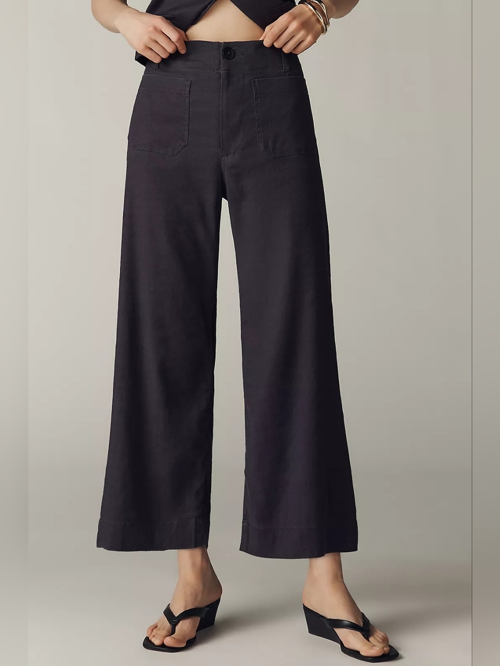 Anthropologie Maeve Colette European Linen Stretch Wide Leg Pants Sz 31 Black